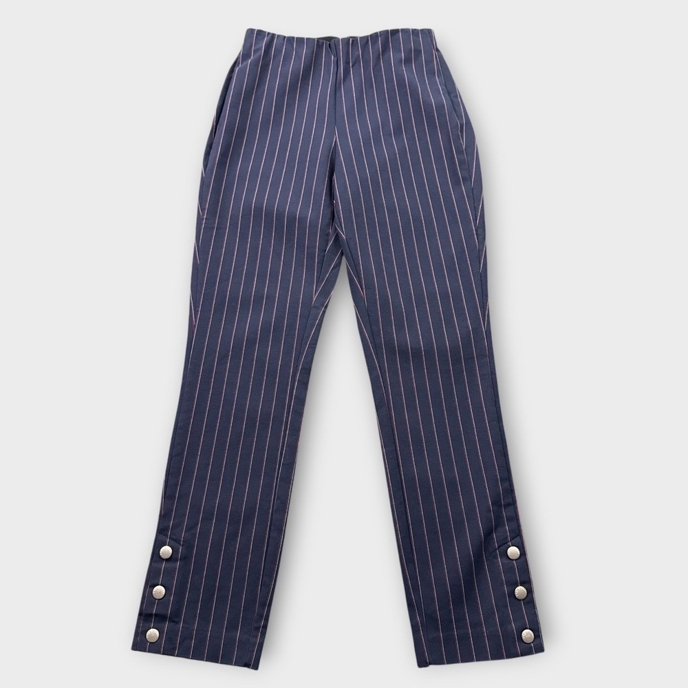 Rag & Bone Pinstripe Trousers Womens 2 Navy Blue Snap Ankle Slim Stretch Pants